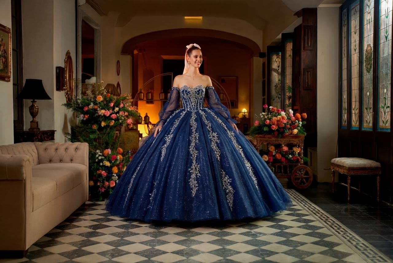 EV05-605 — NAVY - Caza Blanca Couture Phoenix Quinceañera dress