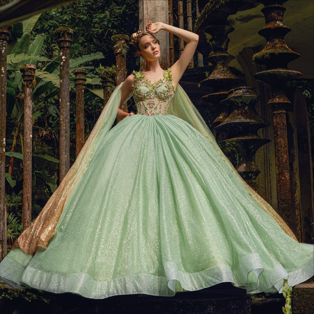 EV29-629 — VERDE ORO - Caza Blanca Couture Phoenix Quinceañera dress