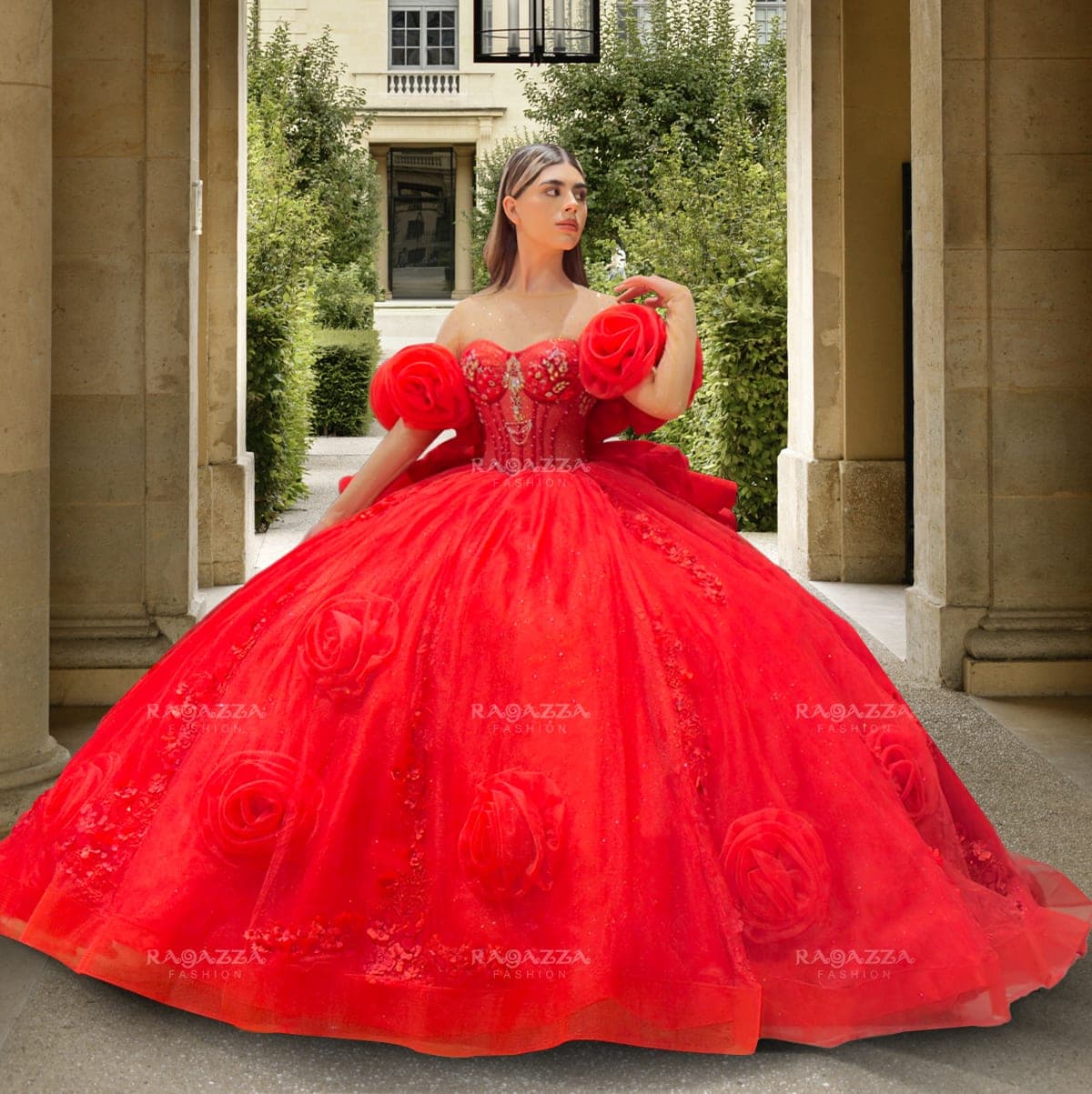 EV63-663 — ROJO - Caza Blanca Couture Phoenix Quinceañera dress