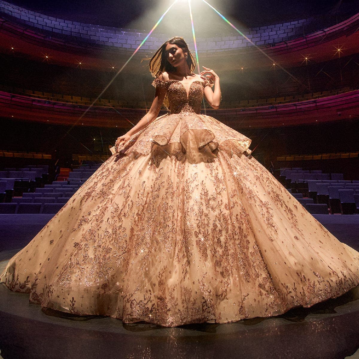 EV75-675 — ROSE GOLD - Caza Blanca Couture Phoenix Quinceañera dress