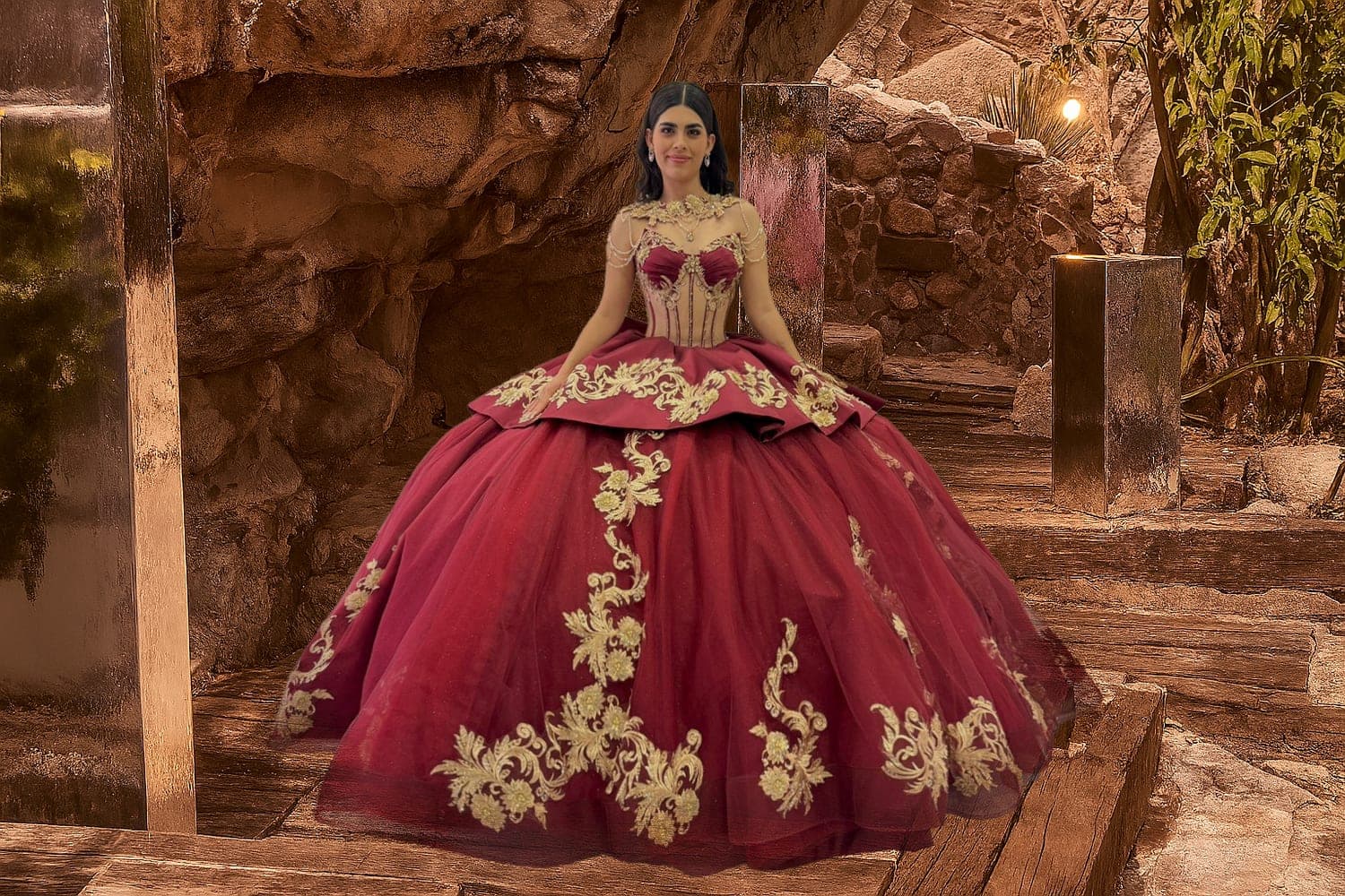 EV93-693 — TINTO ORO - Caza Blanca Couture Phoenix Quinceañera dress