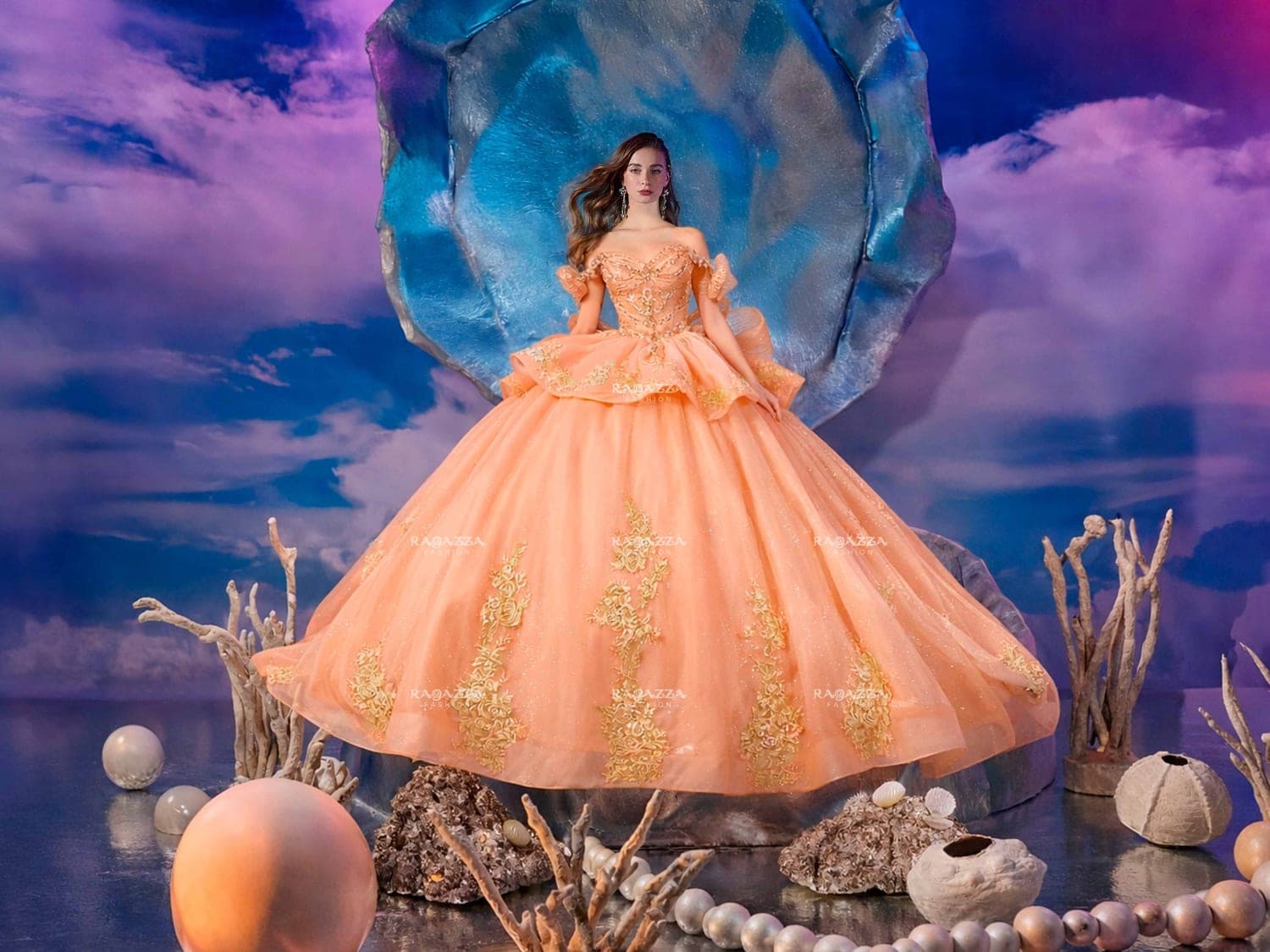 FV03-703 — ALBARICOQUE ORO - Caza Blanca Couture Phoenix Quinceañera dress