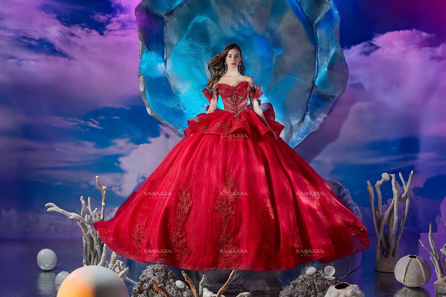 FV03-703 — ROJO ORO - Caza Blanca Couture Phoenix Quinceañera dress