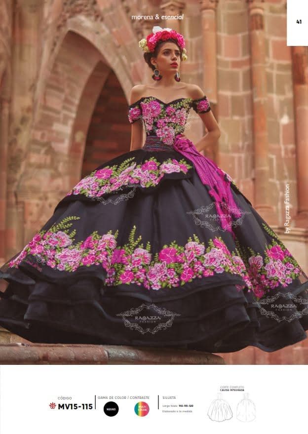 MV15-115 — NEGRO MULTICOLOR - Caza Blanca Couture Phoenix Quinceañera dress