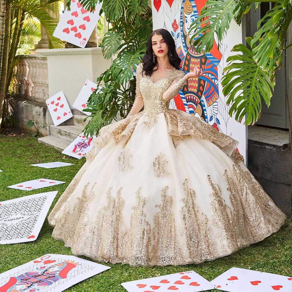 DV56-556 — IVORY ALBARICOQUE ORO - Caza Blanca Couture Phoenix Quinceañera dress