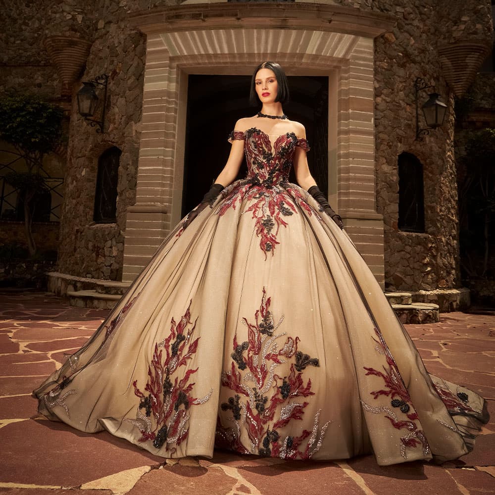 EV10-610 — NUDE NEGRO TINTO - Caza Blanca Couture Phoenix Quinceañera dress