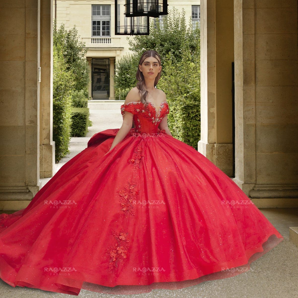 EV41-641 — ROJO - Caza Blanca Couture Phoenix Quinceañera dress