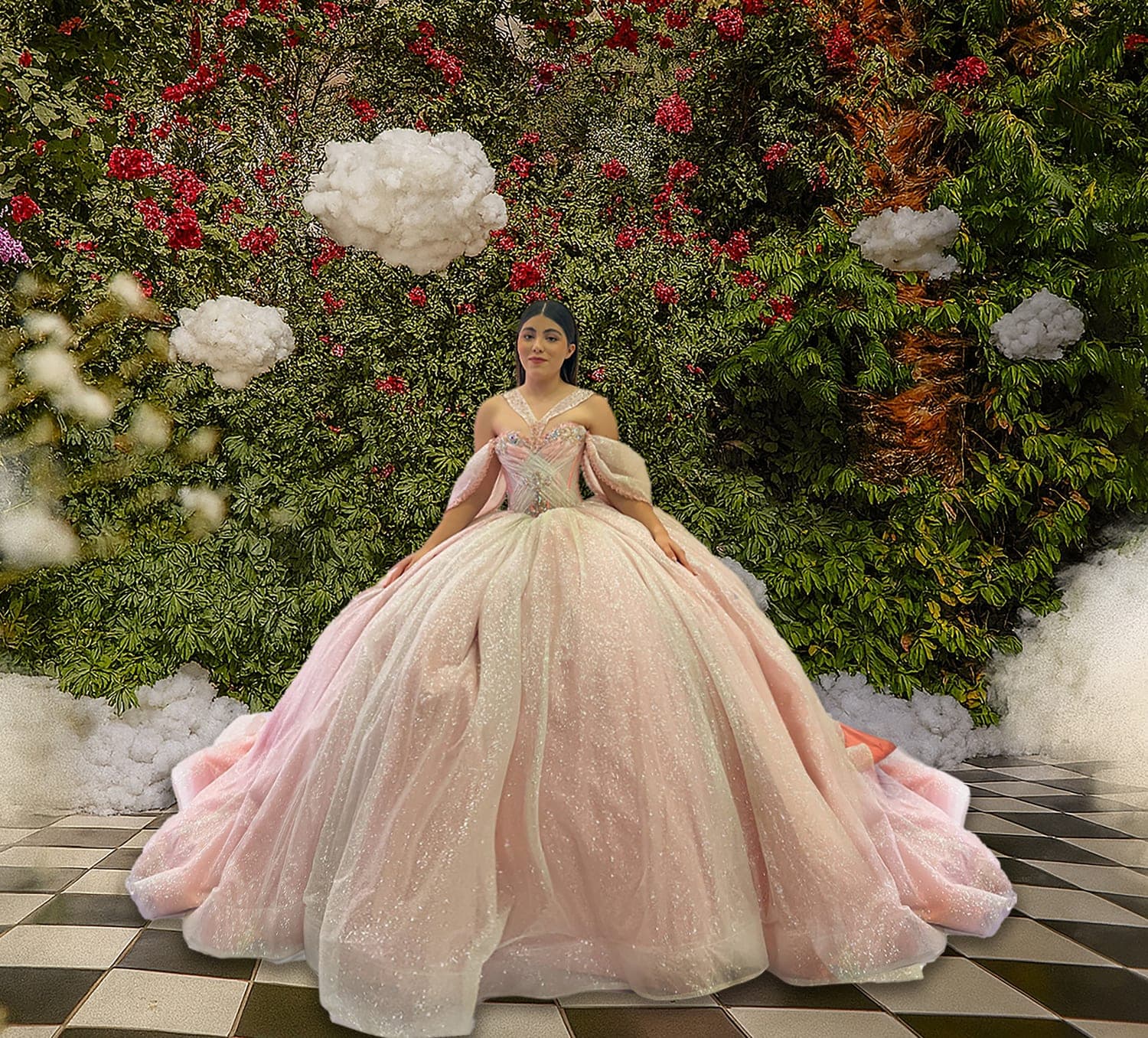 EV47-647 — ROSA CUARZO PLATA - Caza Blanca Couture Phoenix Quinceañera dress