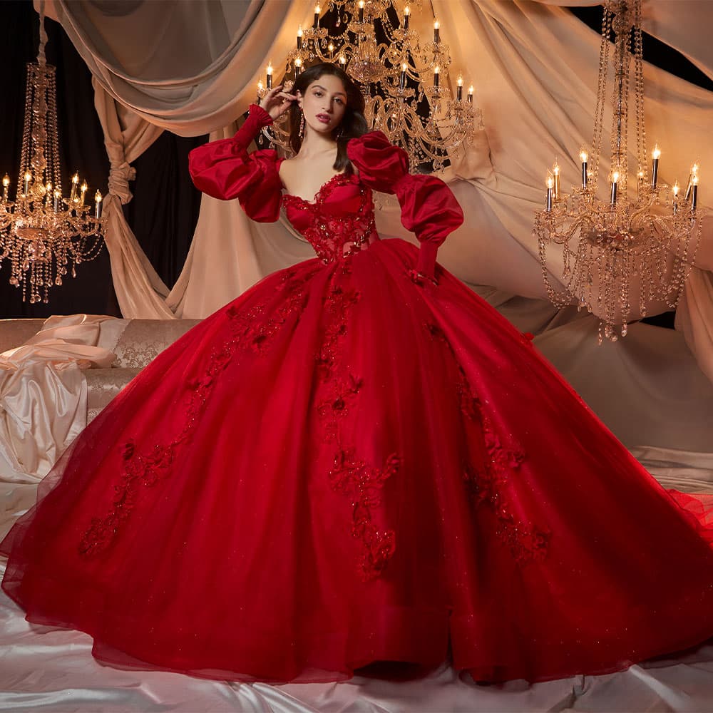 EV55-655 — ROJO - Caza Blanca Couture Phoenix Quinceañera dress