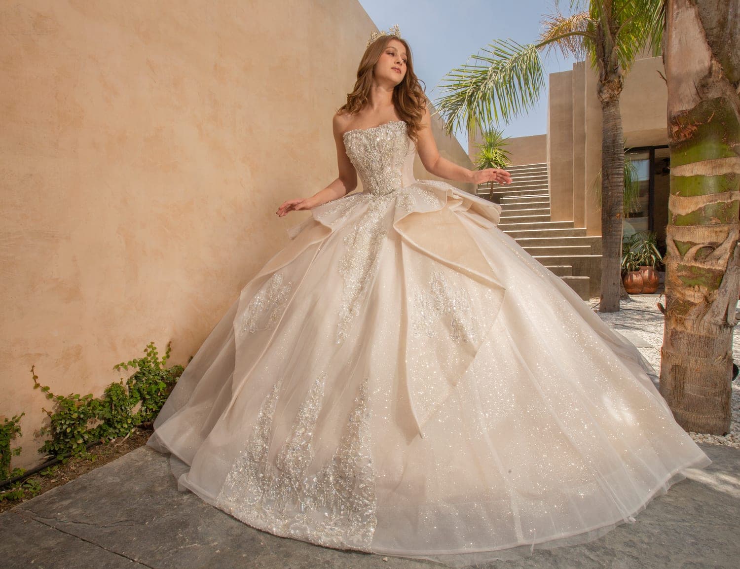 EV56-656 — CHAMPAGNE - Caza Blanca Couture Phoenix Quinceañera dress