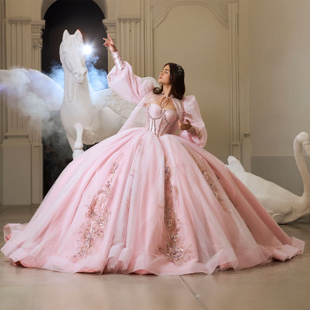 EV61-661 — ROSA CUARZO PLATA - Caza Blanca Couture Phoenix Quinceañera dress