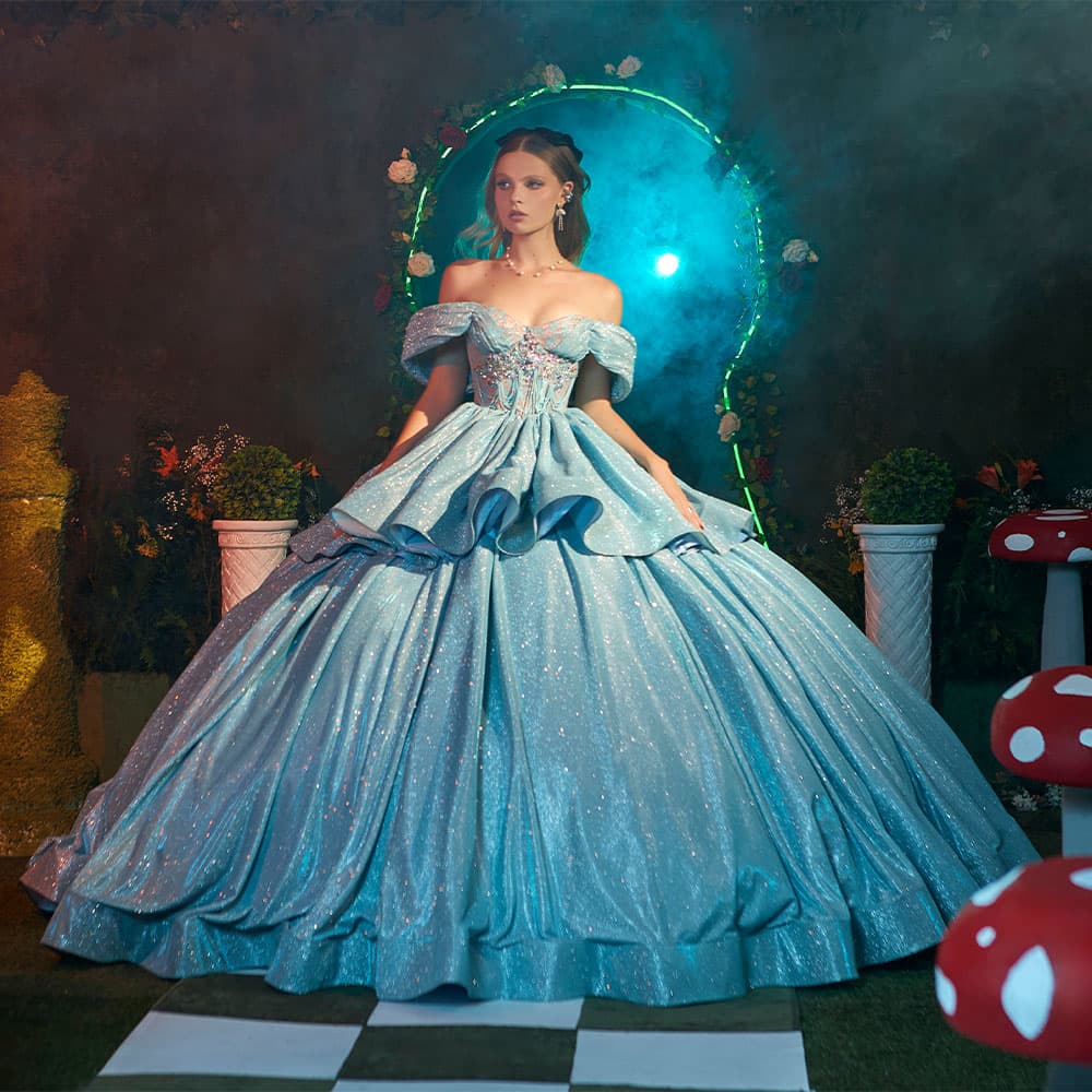 EV68-668 — CELESTE PLATA - Caza Blanca Couture Phoenix Quinceañera dress