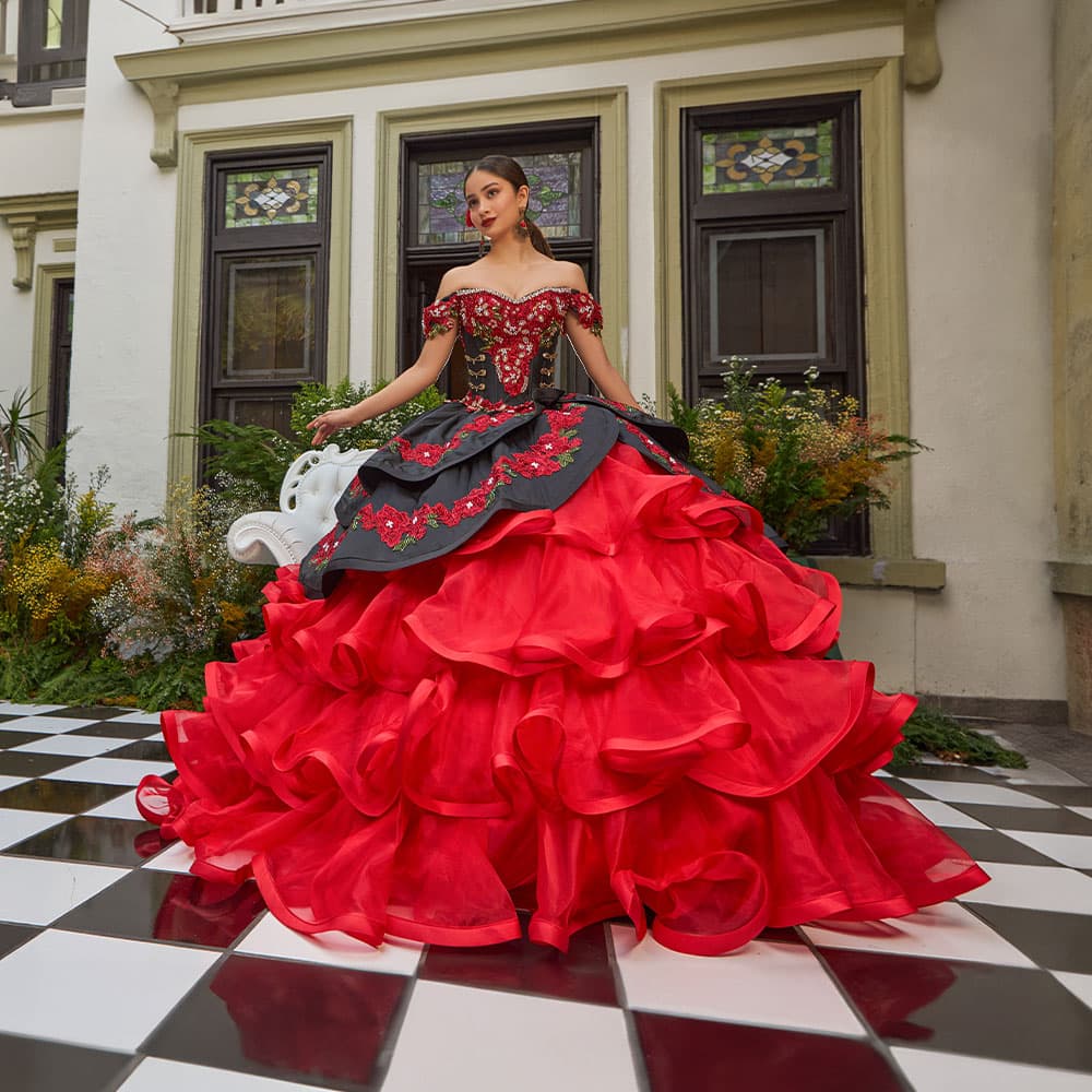 MV17-117 — NEGRO ROJO - Caza Blanca Couture Phoenix Quinceañera dress