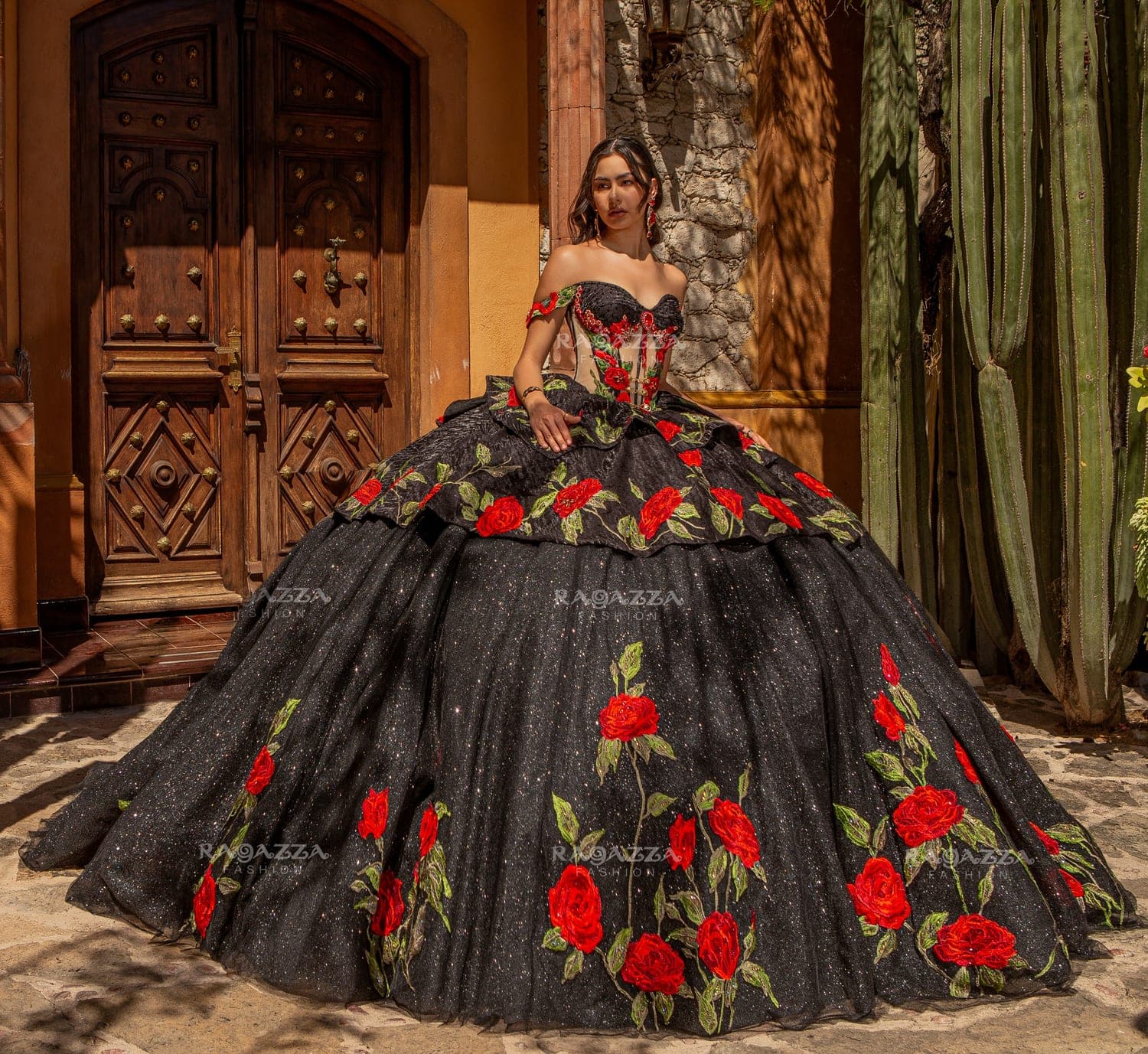 MV57-157 — NEGRO ROJO - Caza Blanca Couture Phoenix Quinceañera dress