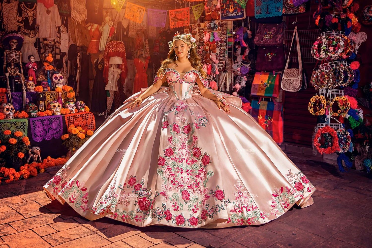 MV62-162 — ROSA CUARZO MULTICOLOR - Caza Blanca Couture Phoenix Quinceañera dress